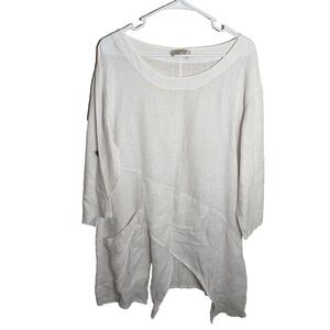 Saga Made In Italy Top Women's One Size 100% Linen Lagnelook Minimal Shirt